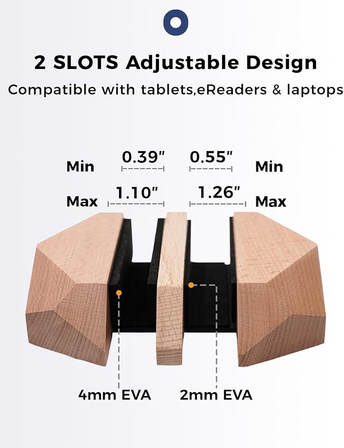 Dual Laptop Holder Adjustable Vertical Laptop Stand, 2 Slots MacBook Stand Wood,Wooden Laptop Stand,Vertical Laptop Holder for Desk, Widen Dock Fits All MacBook/Surface pro - Image 4