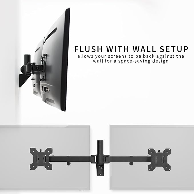 VIVO Premium Dual 21 to 32 inch LCD LED Monitor Wall Mount, Heavy Duty Telescoping Arms, Flush Wall Setup, Fits 2 Screens, Black, MOUNT-TS32B - Image 6