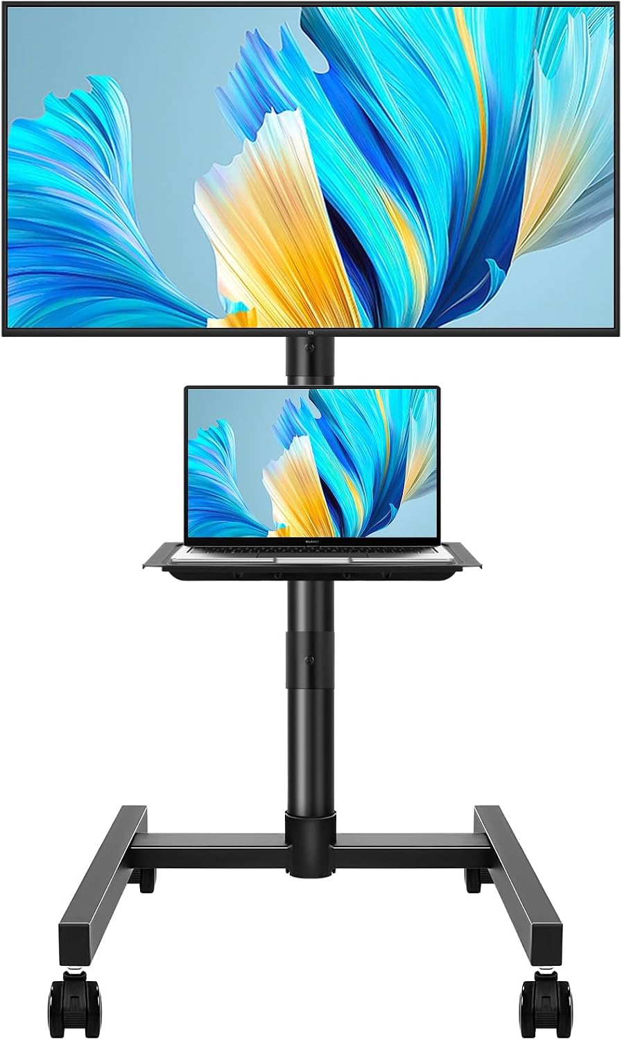 BFTOU Rolling TV Stand with Wheels for 32-55Inch Screens up to 55lbs Mobile TV Stand with Shelf Height Adjustable Mobile TV Cart Max VESA 400x400mm, Black by BFTOU