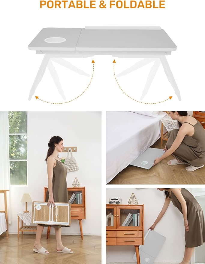 Lap Desk for Couch/Sofa/Floor, 5-Angle Adjustable Bed Desk with Foldable Legs &Cup Holder, Light Weight Bed Tray Table for Writing/Eating/Reading, Portable Laptop Stand for Adults, Kids - Image 4