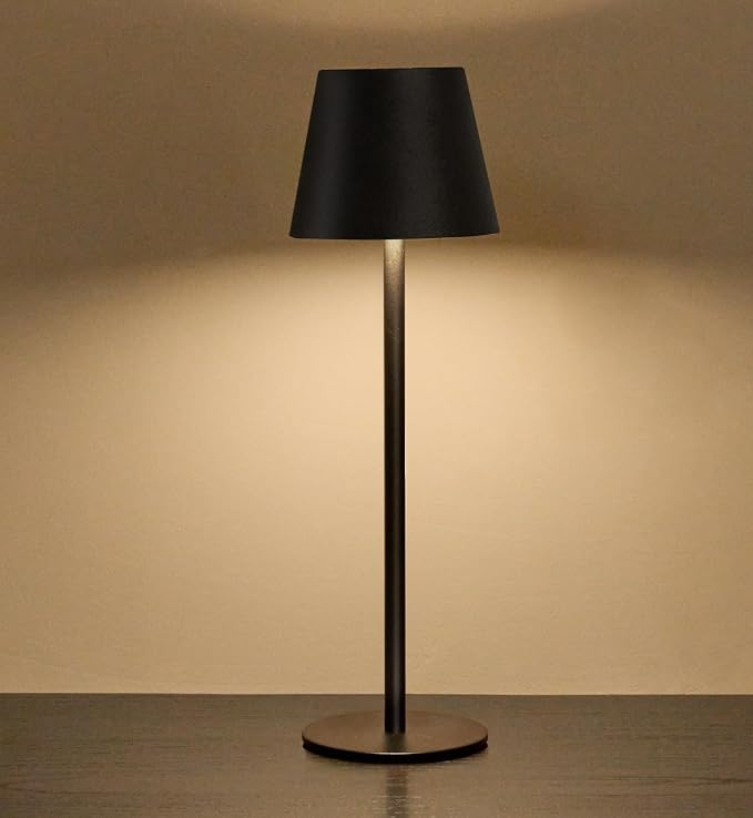 Cordless Table Lamp, Portable Battery Operated Lamp with 3 Color Temps and Stepless Dimming, Rechargeable Table Lamp for Dinner, Desk, Cafe, Outdoor (Black) by Keysays