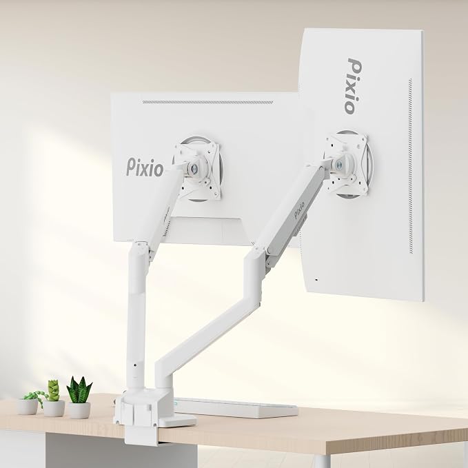 Pixio PS1D Wave White Dual Monitor Arm Stand Desk Mount - Fits up to 32 inches Monitors and up to 19.8lbs. VESA Compatibility and Integrated Cable Management - Image 7