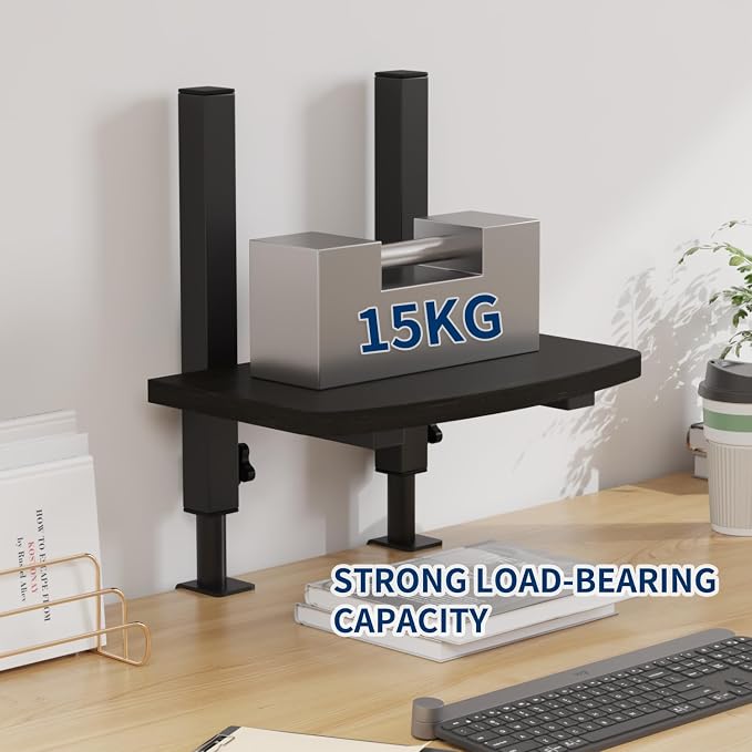 Adjustable Clamp-On Monitor Riser for Desk, Height Adjustable Monitor Stand with Space-Saving Design, Black MDF Shelf for Home Office, Workstation, and Study Setup (Black) - Image 8