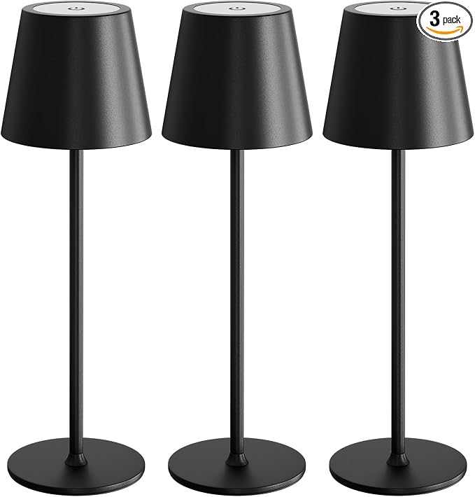 uuffoo 3 Pack Cordless Table Lamp Rechargeable 5000mAH Battery Operated Lights Touch Control LED Portable Desk Lamps 3 Color Dimming for Outdoor Coffee Bedroom Kitchen (Black) by UUFFOO