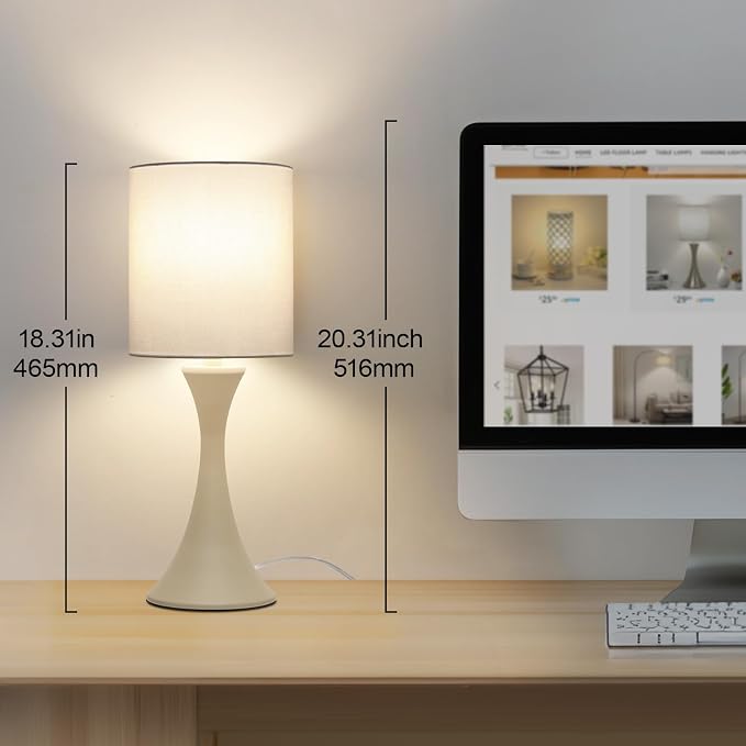 Dimmable Table Lamp, 3 Way Touch Control Desk Lamp, Small Bedside Light | Nightstand Lamp with Beige Shade and Cream Base, Reading Lamp for Living Room, Bedroom, Dorm, Office, 3000K LED Bulb Included - Image 4
