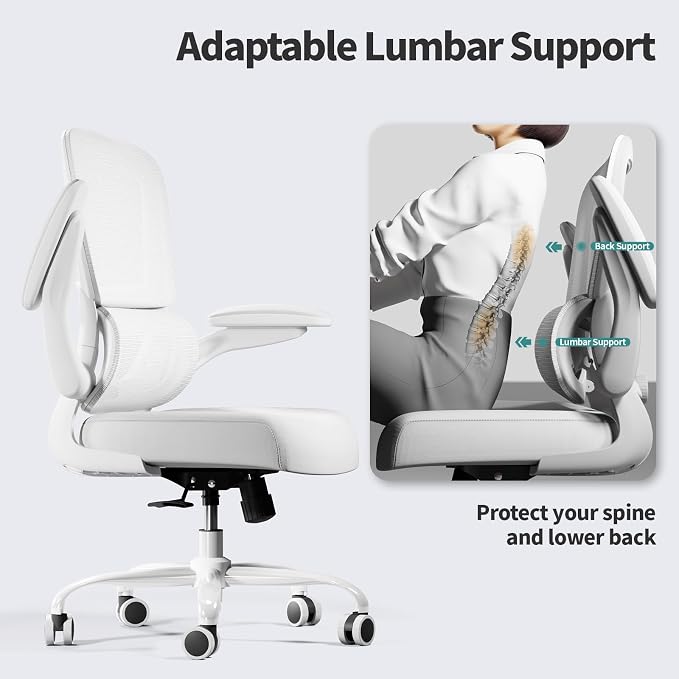 TRALT Office Chair - Ergonomic Desk Chair with Adjustable Lumbar Support, Mesh Computer Chair, Executive Chair for Home Office Comfortable Lumbar Support (1, White White) - Image 7