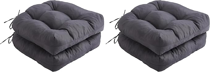 IPYNBAP Outdoor Chair Cushions Set of 2, Patio Chair Cushions with Ties,19x19+5” Tufted Outdoor Seat Cushions, Waterproof Patio Furniture Cushions, Outdoor Dining Chair Pads, Dark Grey (Pack of 2) by IPYNBAP