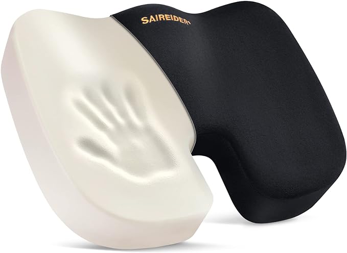 SAIREIDER Office Chair Cushion, Car Seat Cushion, Memory Foam Coccyx Cushion Pads for Tailbone Pain, Sciatica Relief Pillow, Correct Sitting Posture (Black) by SAIREIDER