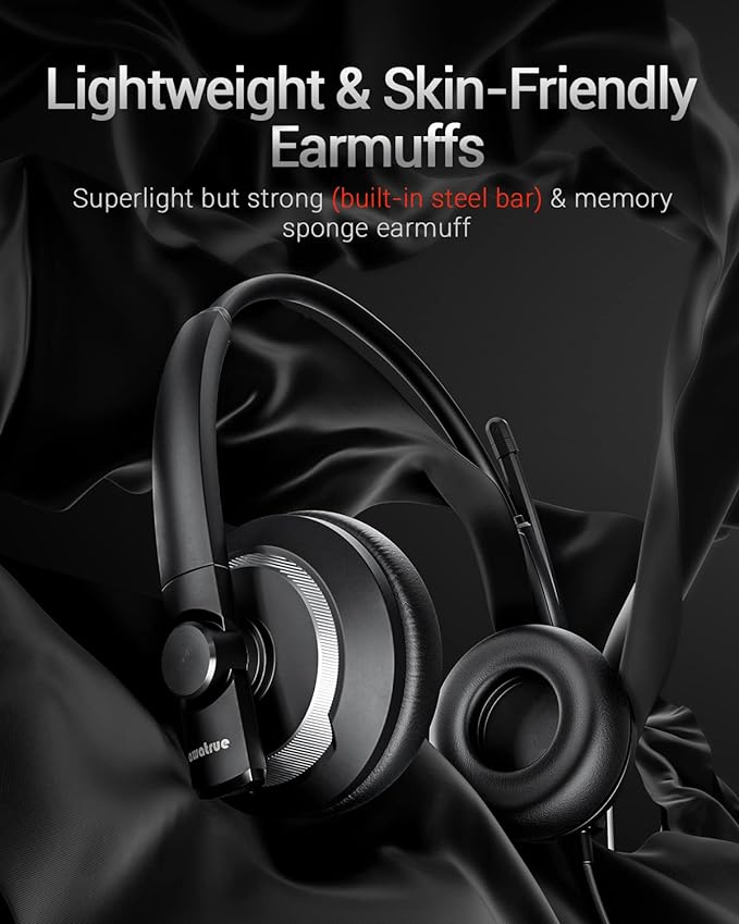 awatrue EH05-U Wired USB Headset with Noise Cancelling Microphone for PC Laptop - Headphones with In-Line Control, Lightweight, Enhanced Sound & MIC Mute - Image 2