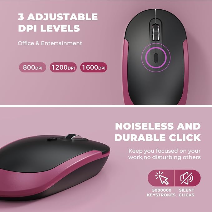 Vssoplor Wireless Keyboard and Mouse, Rechargeable Ultra Slim, Wine Red | Quiet Full-Size Keyboard and Mouse Combo Set, for Laptop, PC, Notebook, Desktop, 2.4GHz Stable Connection, Ideal for Office - Image 7