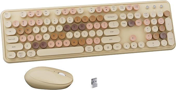 Colorful Wireless Keyboard and Mouse Combo Milk Tea Colorful | Full-Sized Office Keyboard with Typewriter Flexible Keys, 2.4GHz Dropout-Free Connection, Optical Mouse for PC Laptop by FCPLU