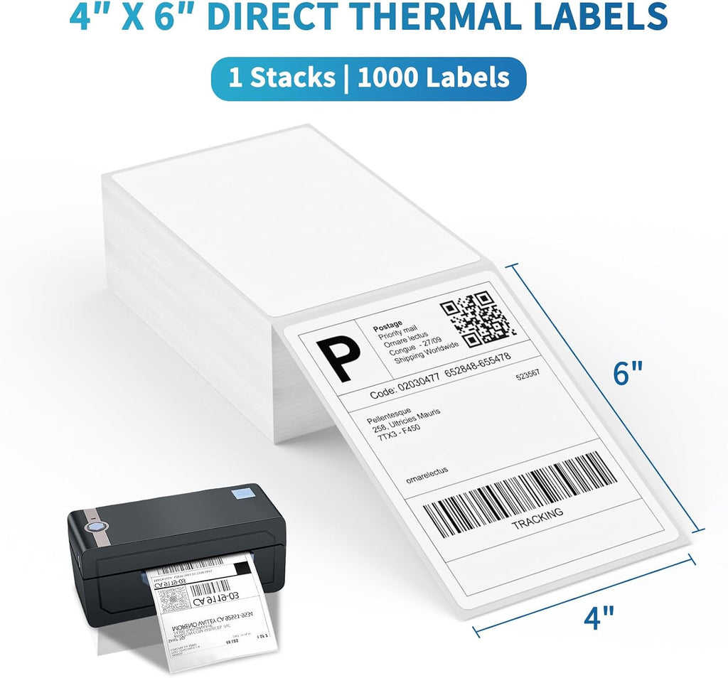 9527 Product Fanfold 4 x 6 Direct Thermal Labels White Perforated Shipping Labels, 1000 Label per Stack,1 Stack - Image 2