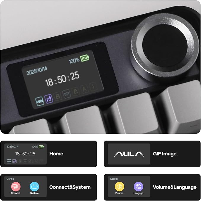 EPOMAKER X Aula F108 PRO Wireless Gaming Keyboard with Screen, 8000mAh Battery, 104 Hot-Swappable and Programmable Keys and Knob, RGB Backlight, for Mac/PC/Android (Black Gradient) - Image 4