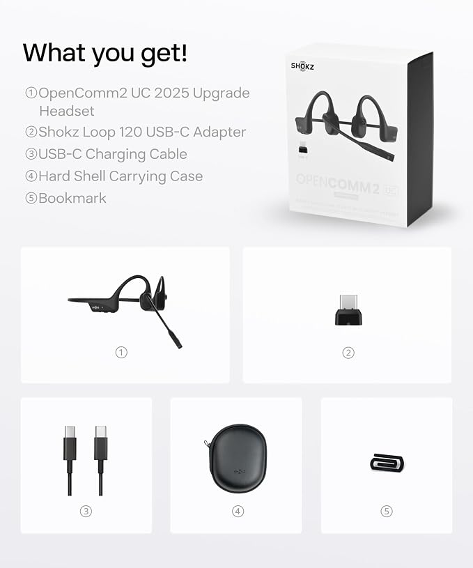 SHOKZ OpenComm2 UC Open-Ear Headset, USB-C Dongle, Noise-Canceling Mic | Zoom Certified；Bone Conduction Headphones；Mute Button for Work Calls and Meetings；16-Hour Battery Life & Quick Charge - Image 11