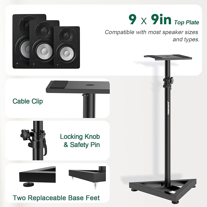 Vondynote Pair Studio Monitor Stands 32.6"-50.9" Base Floor Speaker Stands | Adjustable Height, Heavy Duty, Three Point Triangle Base, Floor Speaker Stands - Image 2