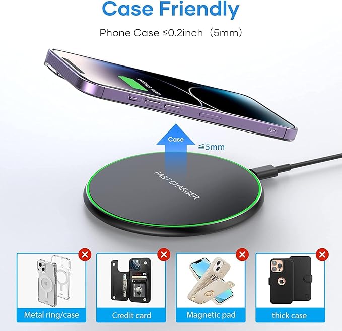 Wireless Charging Pad, Fast Wireless Charger, Ultra Slim USB Charging Dock with LED Indicator Light, Non-Slip Fast Charge Stand for iPhone/Samsung Galaxy/Android Smartphones - Image 4