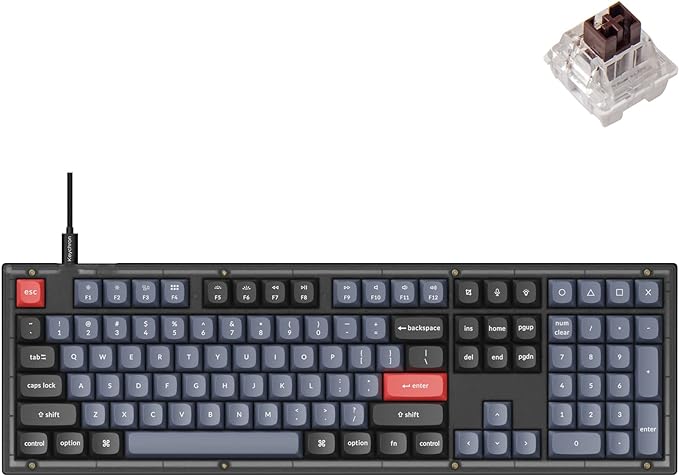 Keychron V6 Wired Custom Mechanical Keyboard, Full-Size QMK/VIA Programmable Macro with Hot-swappable Keychron K Pro Brown Switch Compatible with Mac Windows Linux (Frosted Black-Translucent) | QMK Programmable with Hot-swappable Keychron Brown Switch ... by Keychron
