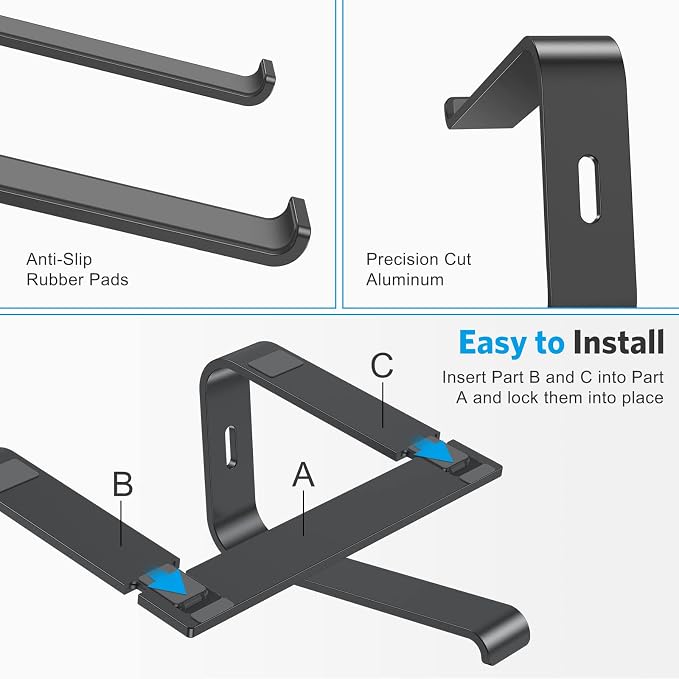 OMOTON Laptop Stand, Detachable Mount for MacBook Air/Pro Dell HP Black | 11-17" Laptop Holder for Desk, Notebook Computer Mount, Lightweight Cooling for Desk, Ergonomic Home Office - Image 5