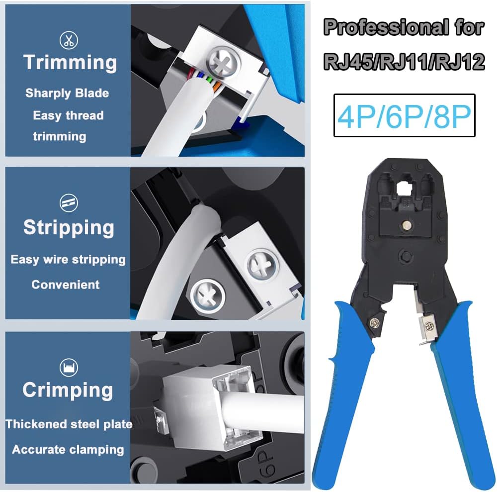 LEATBUY Crimper Ethernet Kit CAT5 CAT6 Crimping Tool RJ45 Crimp Set for RJ11 RJ12 for Pass Through with 50PC Connector 50PC Cover Ethernet Network LAN Cable Wire Stripper((ORANGE) - Image 2