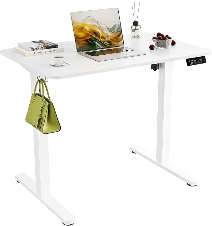 Small Standing Desk,35"x24" Height Adjustable Sit-Stand Home Office,White | Electric Adjustable Standing Desk, Sit to Stand Computer Office Desk with Splice Board, Memory Preset, Lifts 28.7''-46.5" by ERGOMAKER