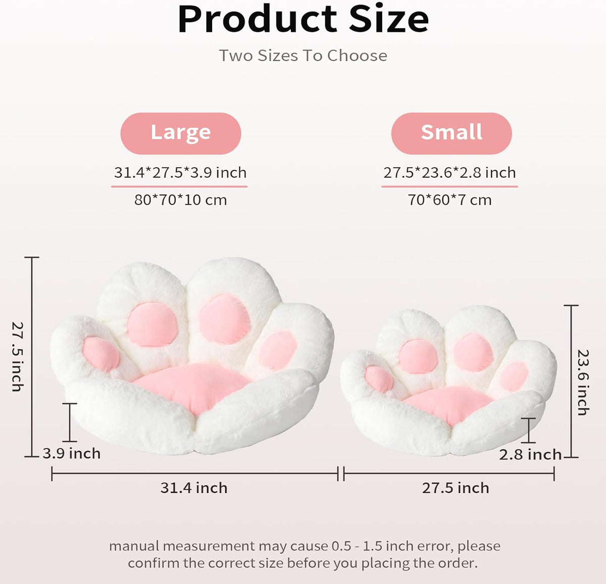 Ditucu Cat Paw Cushion Kawaii Chair Cushions 27.5 x 23.6 inch Cute Stuff Seat Pad Comfy Lazy Sofa Office Floor Pillow for Gaming Chairs Room Decor White - Image 3