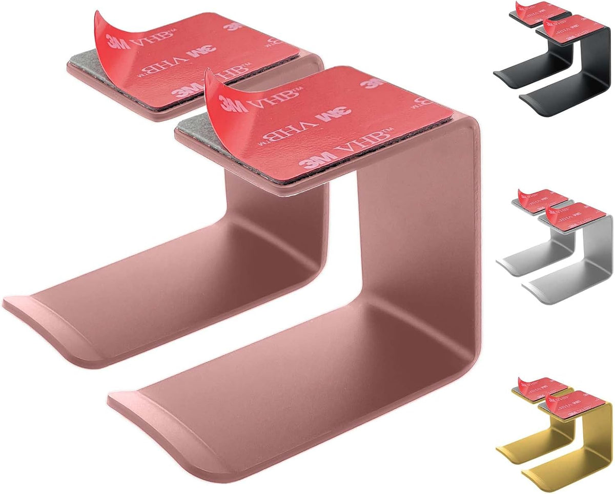 Aluminum Under-Desk Headphone Hanger with Strong Adhesive (2 Pack, Pink) by Mt.Jun