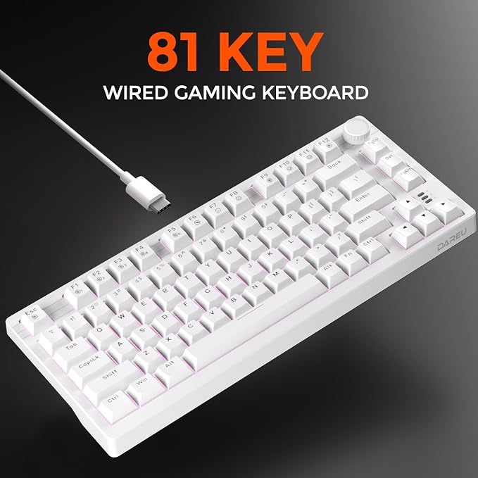 DAREU EK75 Wired Mechanical Keyboard,75% Keyboard with Volume Knob,Gasket Mount Mechanical Gaming Keyboards,81 Keys Rainbow Sidelit,PBT Keycaps,Linear Dream Switch for PC Laptop - White - Image 3