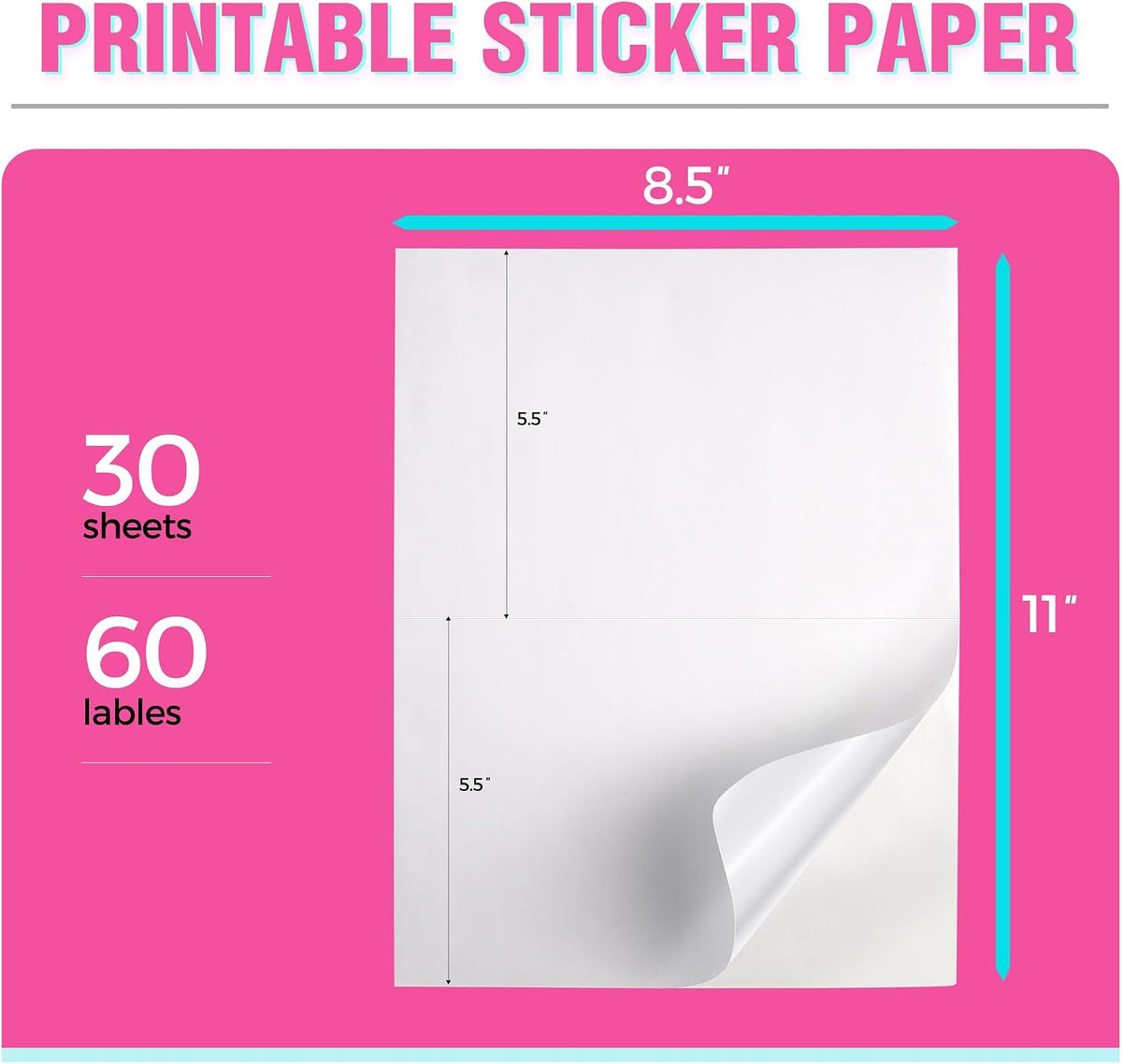 60 Shipping Labels 2 Per Sheet 8.5" x 5.5" Matte Half Sheet Labels Self Adhesive White Shipping Label Paper - Image 2