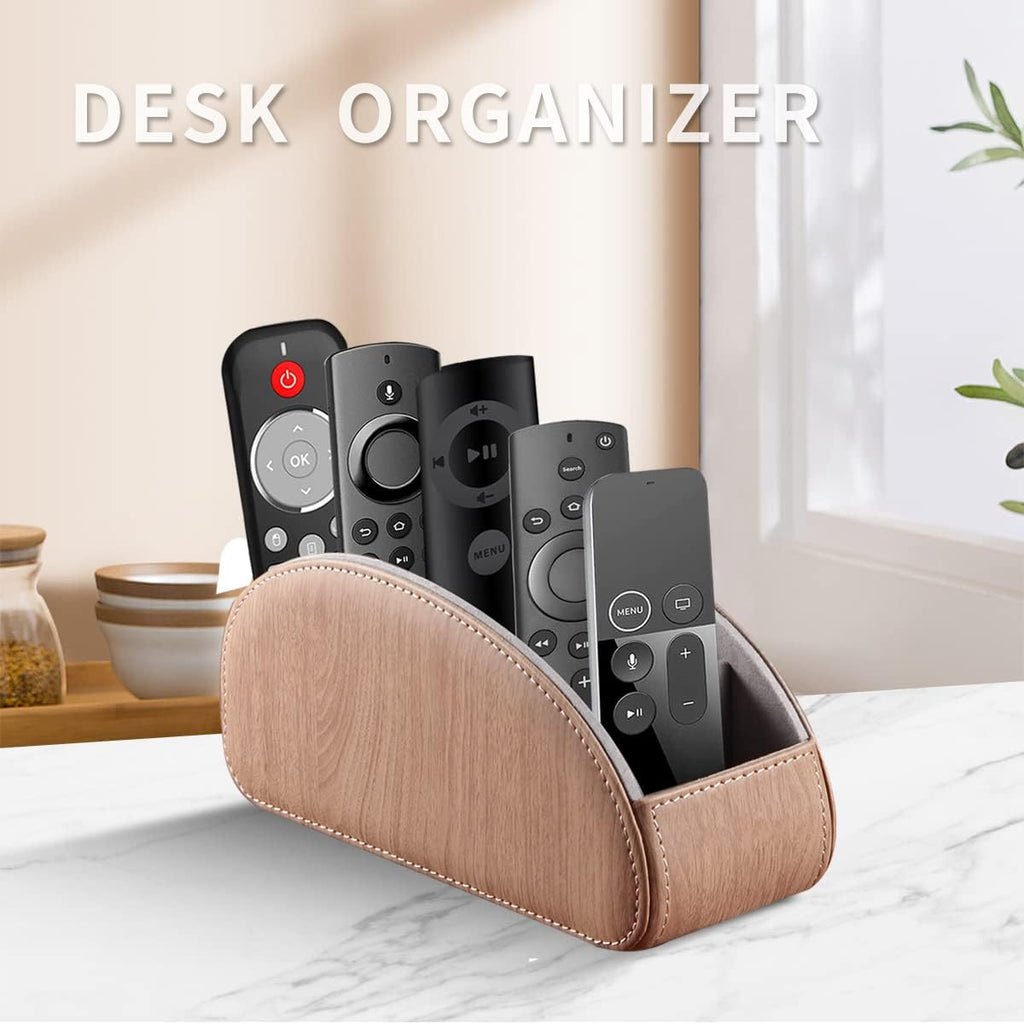 All-in-One Leather TV Remote Control Holder With 5 Compartments Nightstand Desktop DVD Media Player Remote Caddy Storage Box Organizer Tray For Makeup Brush Pen Stationary Table Controllers - Image 3
