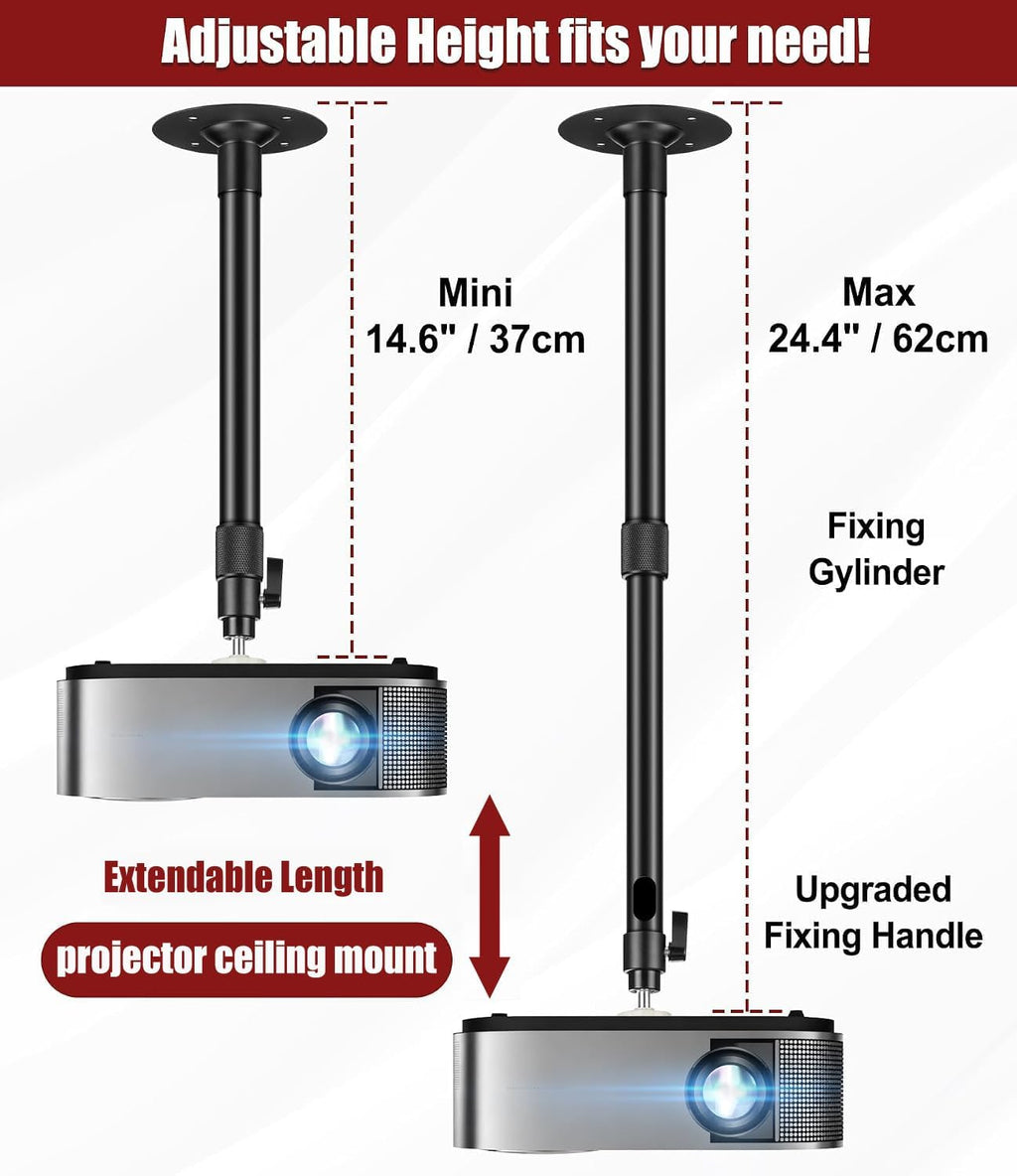2-Be-Best Upgraded Projector Mount, Better Fixed Projector Ceiling Mount Projectors Wall Mounts with Extendable Length 14-24 in / 37-62 cm 360° Adjustable Projectors Mounts Black - Image 9