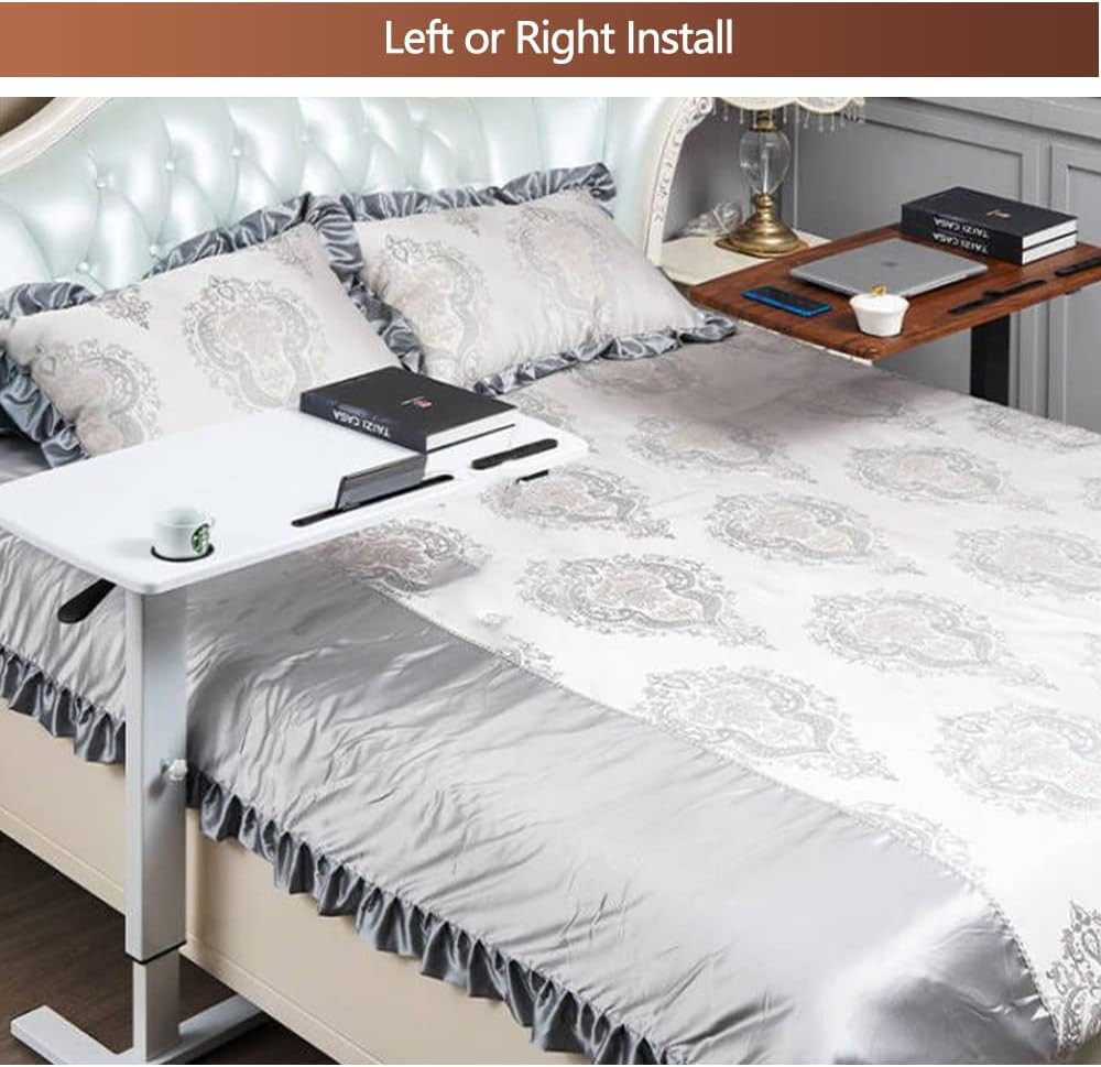 Overbed Table with Wheels & USB,Pneumatic Height Adjustable Bedside Table - Image 9