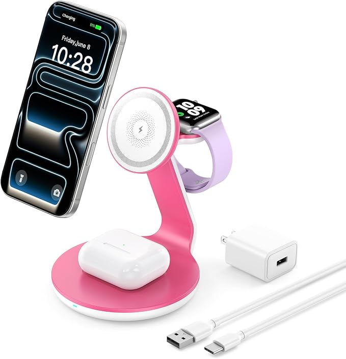 3-in-1 Magnetic Wireless Charger Compatible with MagSafe Charger | Fast Charger Stand for iPhone 17 16 15 14 13 12 Pro Max,Wireless Charger for iWatch Series,for AirPods Pro/4/3/2 by CEDBORR