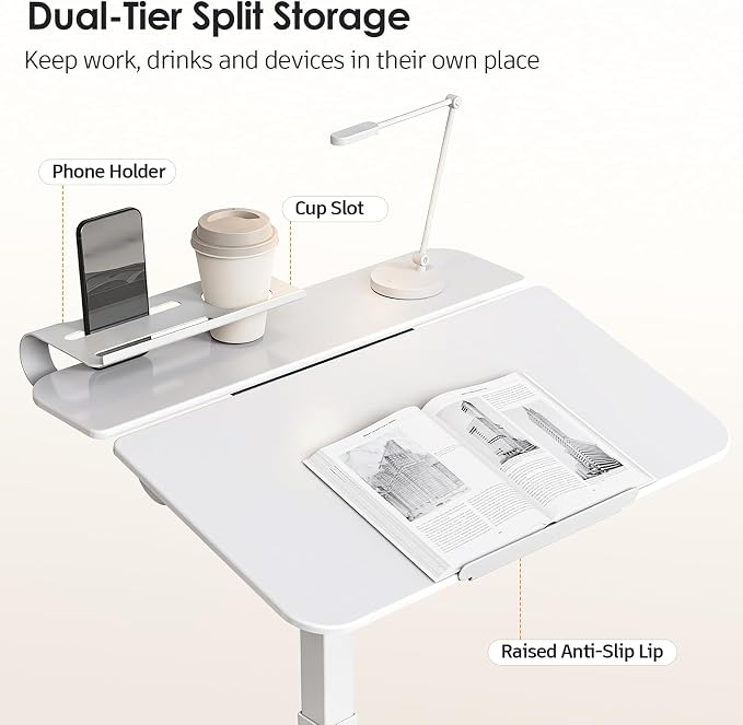 ROMOON Portable Standing Desk with Wheels, Height Adjustable Mobile Desk | Rolling Laptop Cart with Tilt Top, Storage, 24" Sit-Stand Computer Table for Home Office, Bedroom, Dorm, Small Spaces, White - Image 7