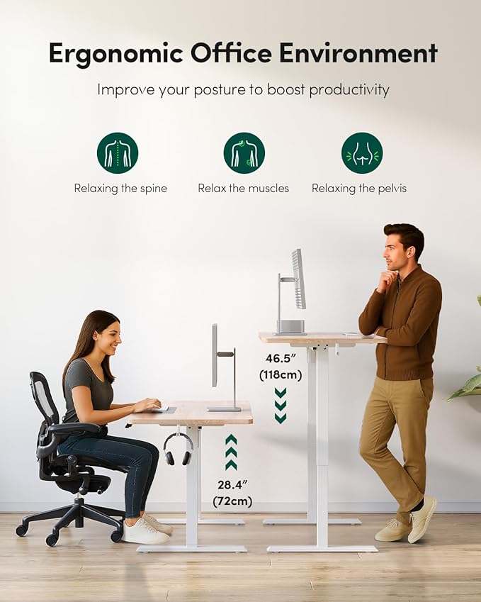 FEZIBO One-Piece Standing Desk, 48"x24" Seamless Tabletop Electric Height Adjustable for Home Office, Study Rooms & Multi-Device Workstations, Oak - Image 8