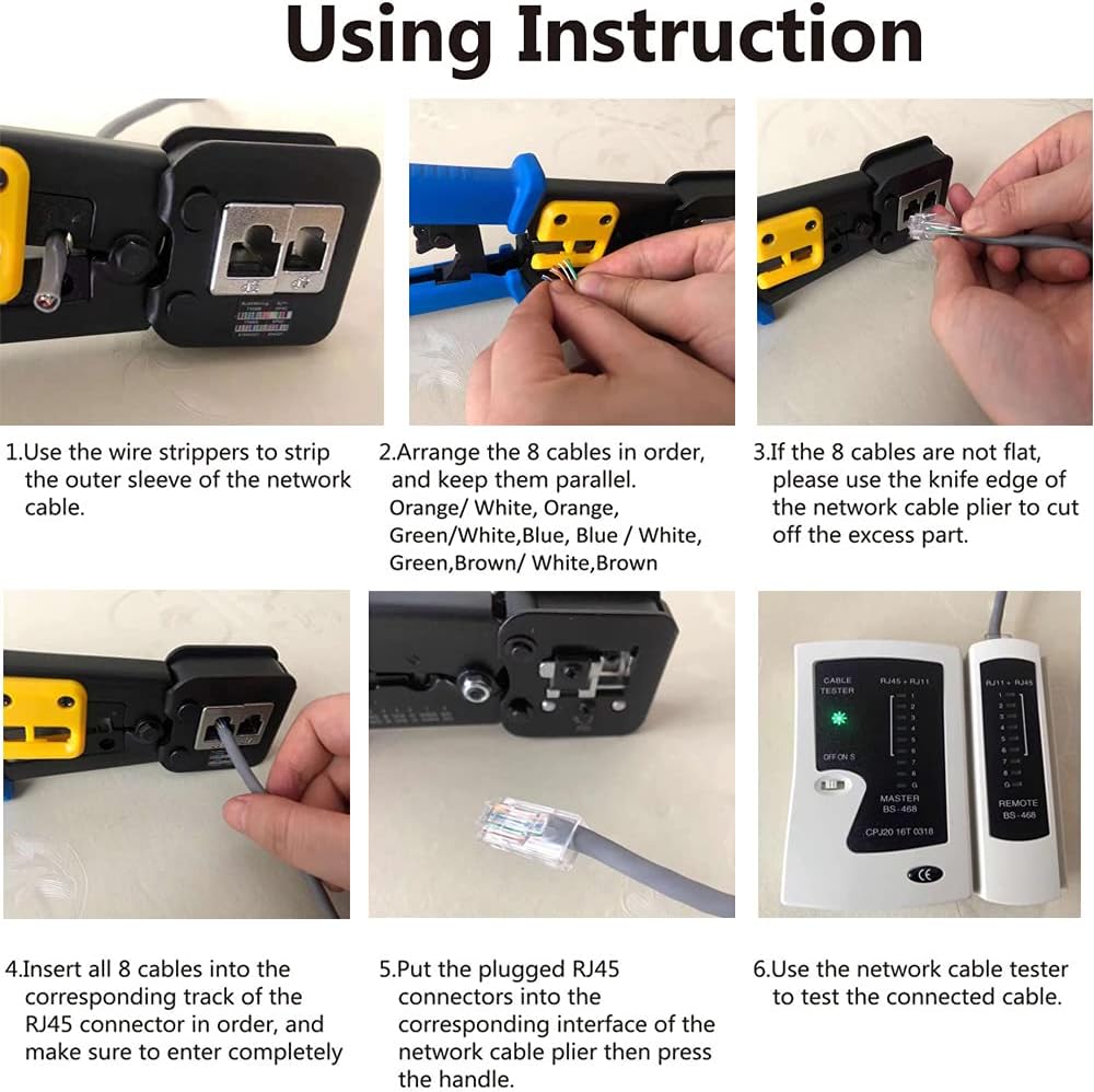 LEATBUY CAT5 Crimper Tool Kit for RJ45/RJ11/RJ12/CAT6/Cat5e, Professional Network Crimper Wire Connector Stripper Cutter, Computer Maintenance Lan Cable Pliers Tester Repair Set(BLUE) - Image 2