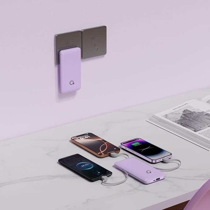 Portable Charger with Built-in Cables and AC Wall Plug, USB C External Battery Pack, 10000mAh Travel Essentials Power Bank Compatible with iPhone17/16/15/14/13, Samsung Galaxy, Pixel,Tablet and More - Image 2
