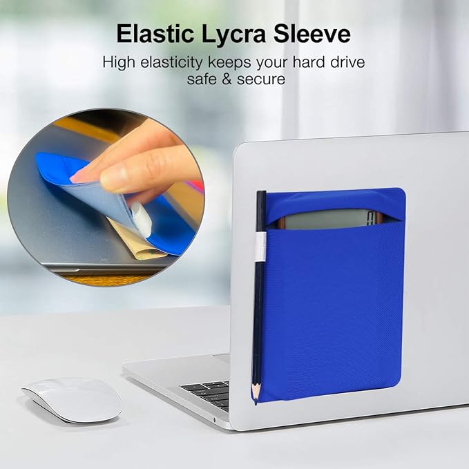 RIVEENY Portable Hard Drive Sleeve for Laptop, Adhesive Pouch for Laptop, Compatible with External Portable SSD, USB Cable Battery Pack, Wireless Mouse, Cables, Earphones (Blue) - Image 6