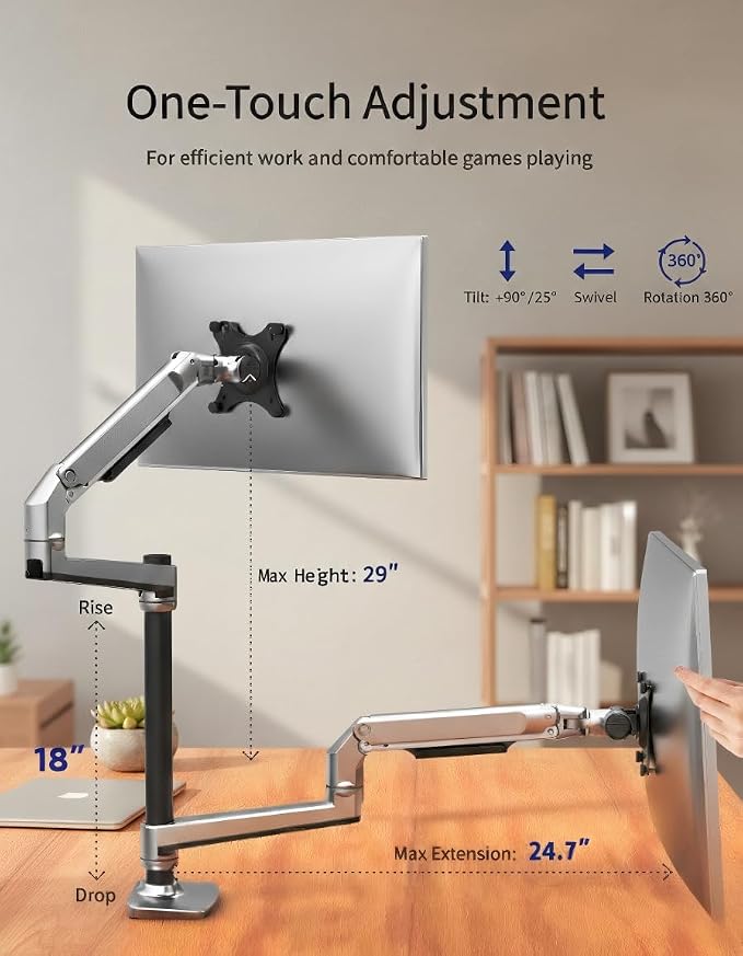 Ergounion Premium Dual Monitor Stand for Desk, High-Grade Aluminum Stacked Monitor Arm with Heavy-Duty Mechanical Spring, Adjustable Vertical Double Monitor Mount for 13-40 inch Screens, Silver - Image 2