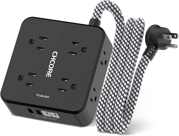 Surge Protector Power Strip - CHCORE 5Ft Braided Extension Cord with 8 Outlets with 4 USB (2 USB C) Charging Ports, Flat Plug Multi Plug Outlet Extender Charging Station for Home Office, ETL, Black by Unknown