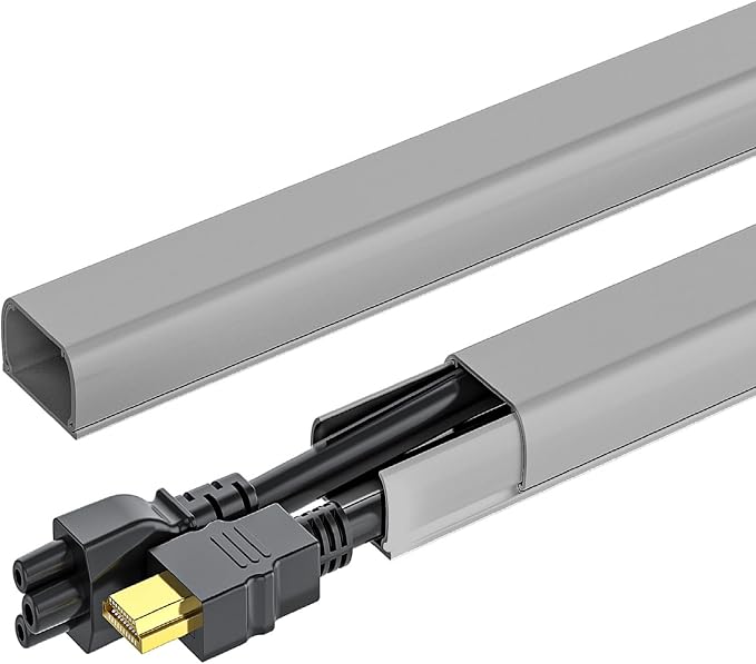 Yecaye 142in Wall Cord Hider for 2-3 Cords, W0.94in H0.47in, Grey | Medium Cord Covers for Wires on wall, On-Wall Cord Cover Cable Concealer by Yecaye