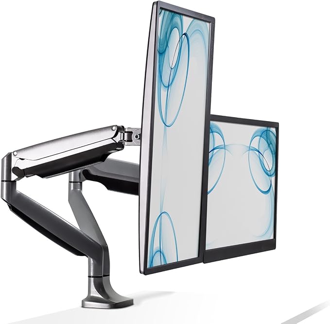 Mount-It! (MI-1772) Dual Monitor Arm Mount Desk Stand Two Articulating Gas Spring Height Adjustable Arms | Fits Up To 32" VESA 75 100 Compatible Screens | C-Clamp and Grommet Bases (Silver) - Image 2
