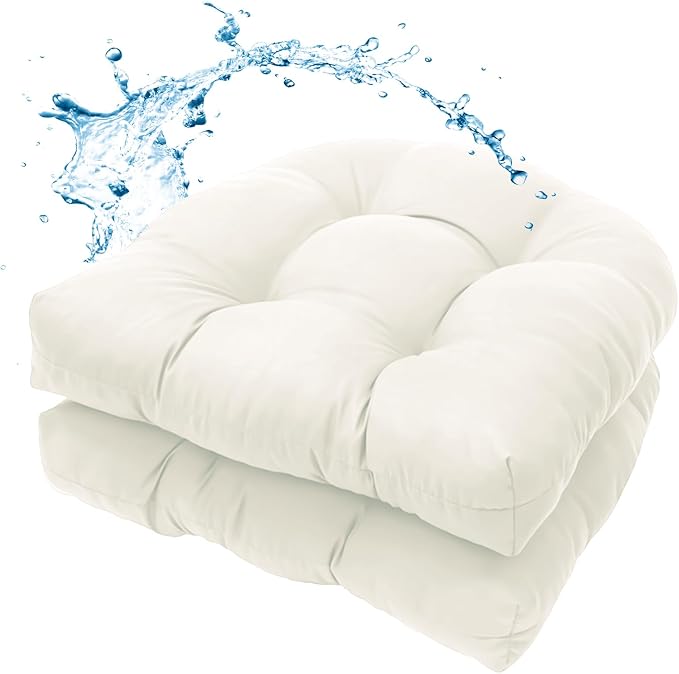 MTMR Outdoor Chair Cushions Set of 2, Patio Furniture Seat Pads, Waterproof | 2Pcs , waterproof cover, PP cotton, u-shaped, no-fading, thick patio seat pads for outdoor wicker furniture in yard, 19x19x4 by Unknown