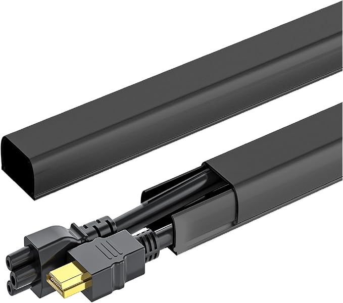 Yecaye 142in Wall Cord Hider for 2-3 Cords, W0.94in H0.47in, Black | Medium Cord Covers for Wires on wall, On-Wall Cord Cover Cable Concealer by Yecaye