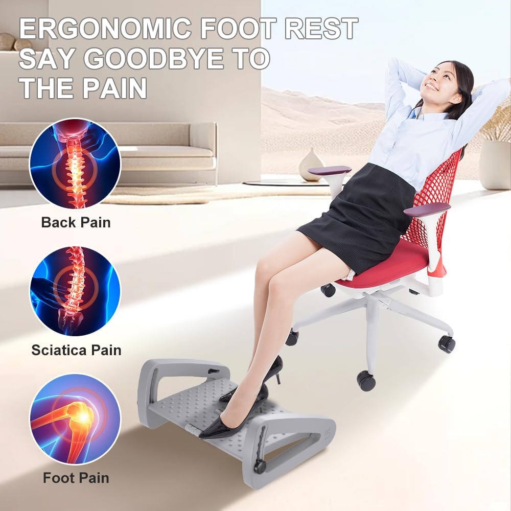 Foot Rest for Under Desk At Work, Six Heights Adjustable Foot Stool - Image 2