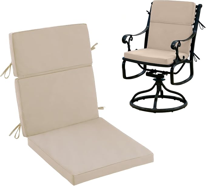 High Back Patio Chair Cushions, 21x20 Waterproof & Fade-Resistant Outdoor Dining Chair Cushions, Indoor/Outdoor High Back Cushion, Seat Pad for Glider and Lawn Chair, Beige by Zonamat