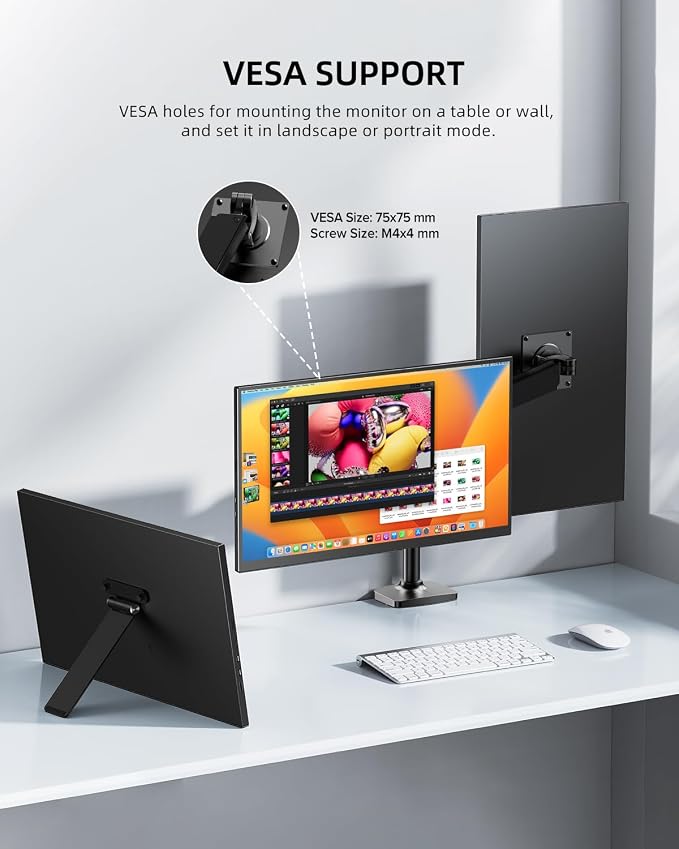 UPERFECT Portable Monitor, 18.5" 120Hz 1080P Laptop Gaming Display | 125% sRGB, HDR, FreeSync, 350 Nits Brightness, VESA Support, Stand Included, USB-C & Mini HDMI Screen for Gaming & Travel - Image 6