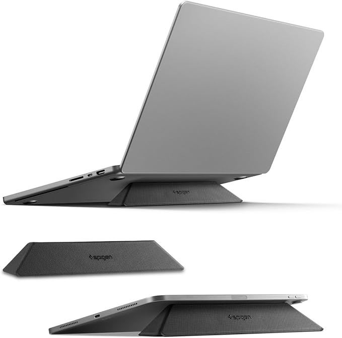 Spigen Slim Fold Portable Laptop Stand Keyboard Riser Foldable Ergonomic Angle Lift Anti-Slip Compatible with MacBook Neo, MacBook Air, MacBook Pro 11"-16" and iPad/Air/Pro and More - Black (LD201-S4) | Ergonomic Angle Lift Anti-Slip for MacBook Neo, M... by Unknown