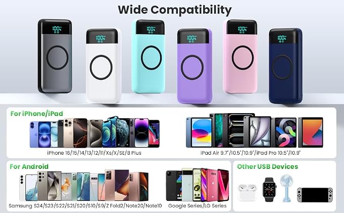 Wireless Portable Charger 40800mAh with 3 Built-in Cables,7-in-1 15W Wireless Charging Power Bank,25W PD QC 4.0 Fast Charging USB C Travel Essentials Battery Pack for iPhone 17/16/15/14,Galaxy,Android - Image 8