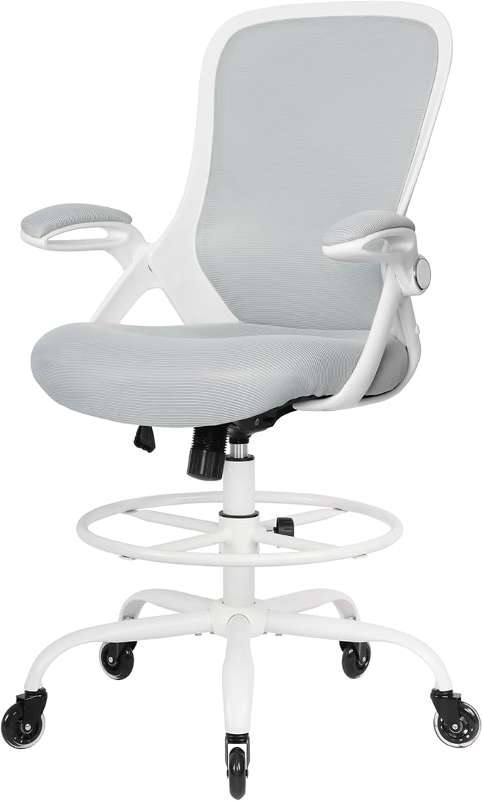 Drafting Chair Tall Office, Ergonomic Standing Desk Stool Adjustable Drafting Chair Big Tall Drafting Office Chair White - Image 8