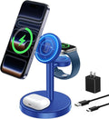 Aeinidi 3 in 1 Fast Wireless Charging Station for Apple, 15W Strong Magnetic Charging Stand Compatible with MagSafe Charger for iPhone 17 16 15 14 13 12 Apple Watch AirPods Series, Adapter Included by Aeinidi